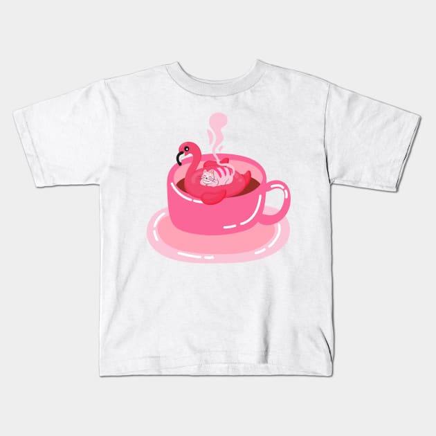 Funny Coffee and Tea Hot Tub Flamingo Kids T-Shirt by TammyWinandArt